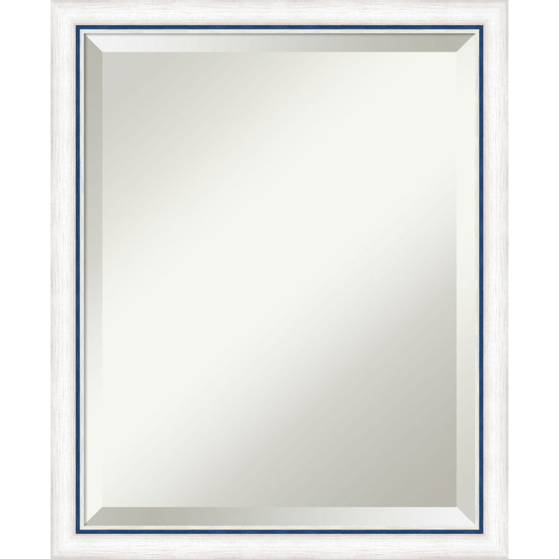 Jeritah Solid Wood Rectangle Wall Mirror, 22.25" x 18.25", White/Blue