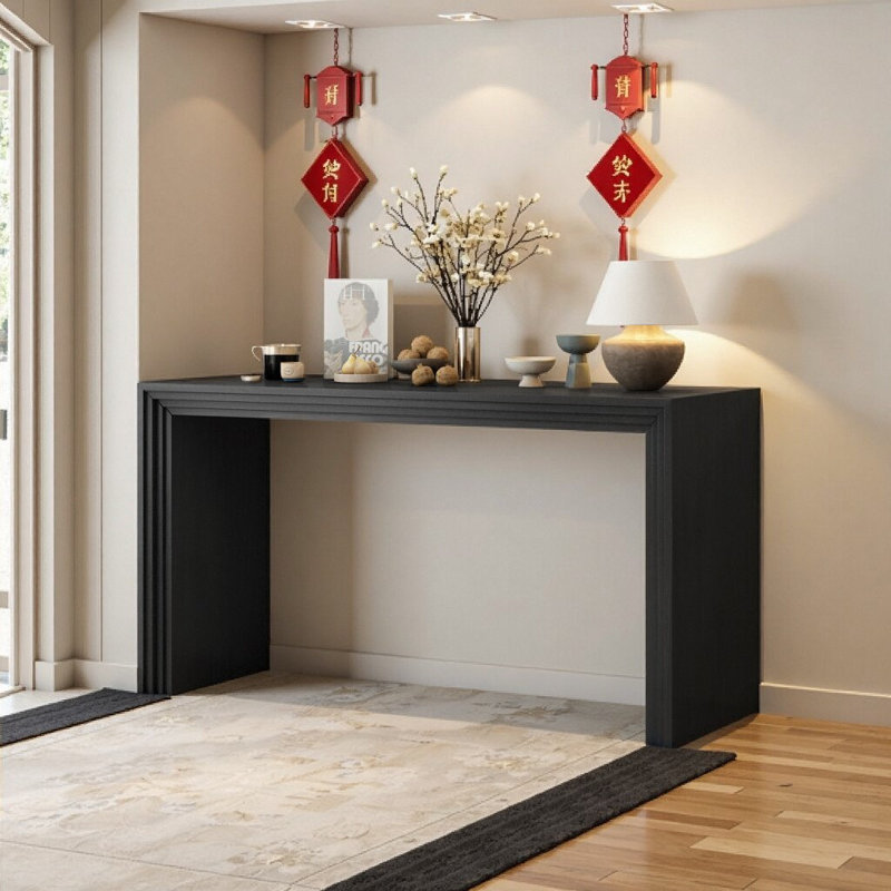 Console 59 po Paulownia moderne en placage pour vestibule, vestibule et salon, Noir