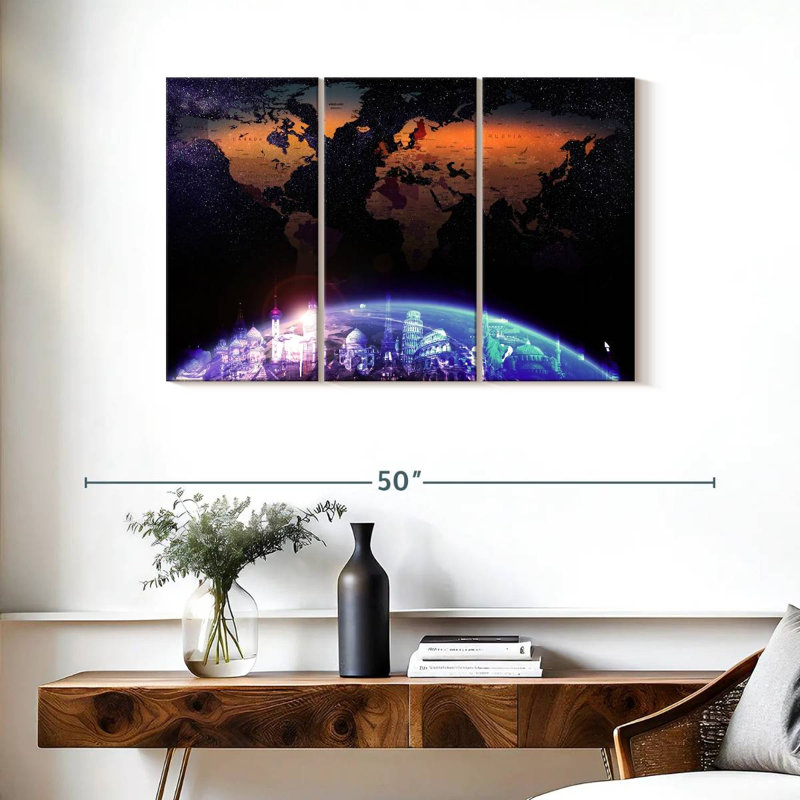 Carte du monde galaxie, reproduction sur toile, H 38 po x l 24 po x P 1,25 po
