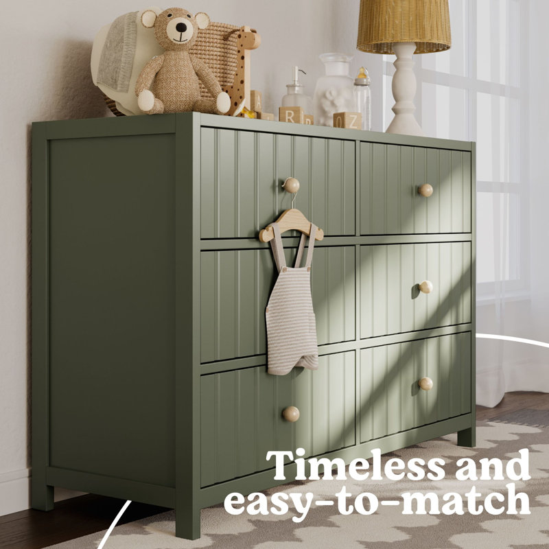 Teddi 6 Drawer Double Dresser, Olive