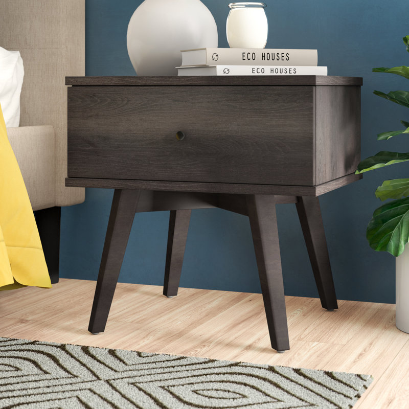 Muir 50.2cm W Particle Board / Chipboard Bedside Table, Brown/Antico Wenge