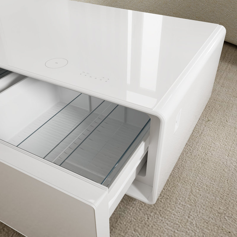 Smart Coffee Table with 135"L Fridge and Wireless Charge, White