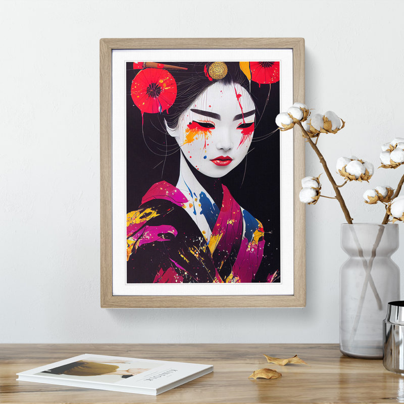Geisha No.1 - Single Picture Frame Print, 64cm H x 46cm W x 2cm D, Oak