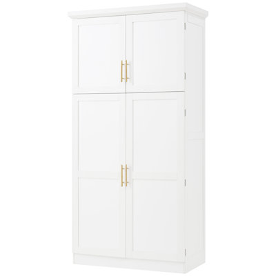 Grande armoire à quatre portes avec tablettes à double couche, huit plateaux coulissants et tablettes réglables de 70,9 pouces de hauteur