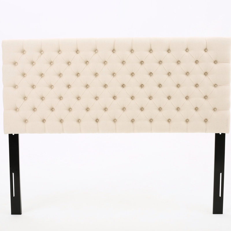 Tête de lit tapissier beige en tissu pour un grand lit élégant, design contemporain dans la chambre à coucher, assemblage inclus