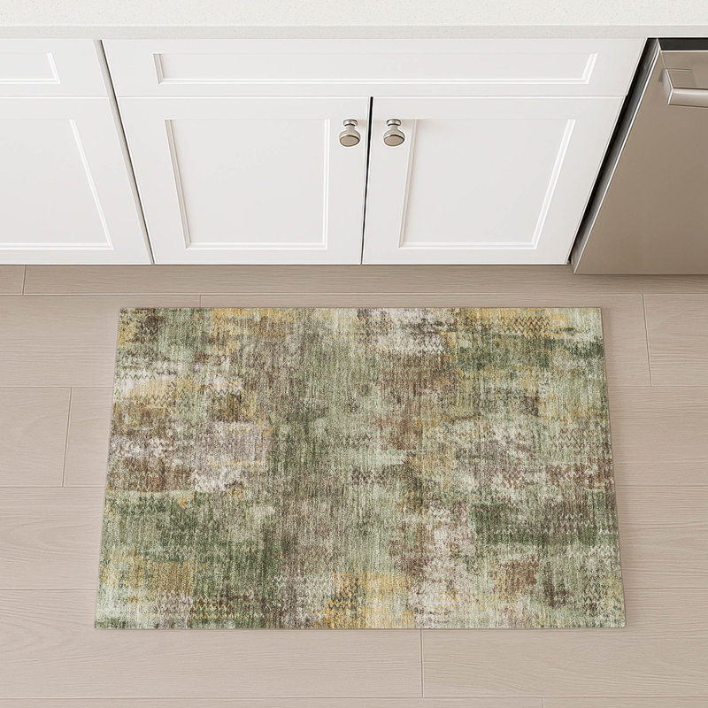 Machine Washable Indoor/Outdoor Chantille ACN2790 Abstract Rug, Olive, 2'6" x 3'10"