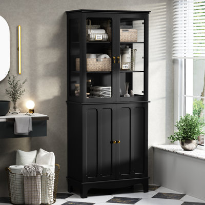 Ellerby 72" Freestanding Kitchen Pantry with Glass Doors and Adjustable Shelves by Red Barrel Studio