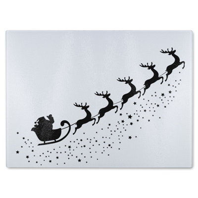 Santa Claus Flying Dining Glass Chopping Board