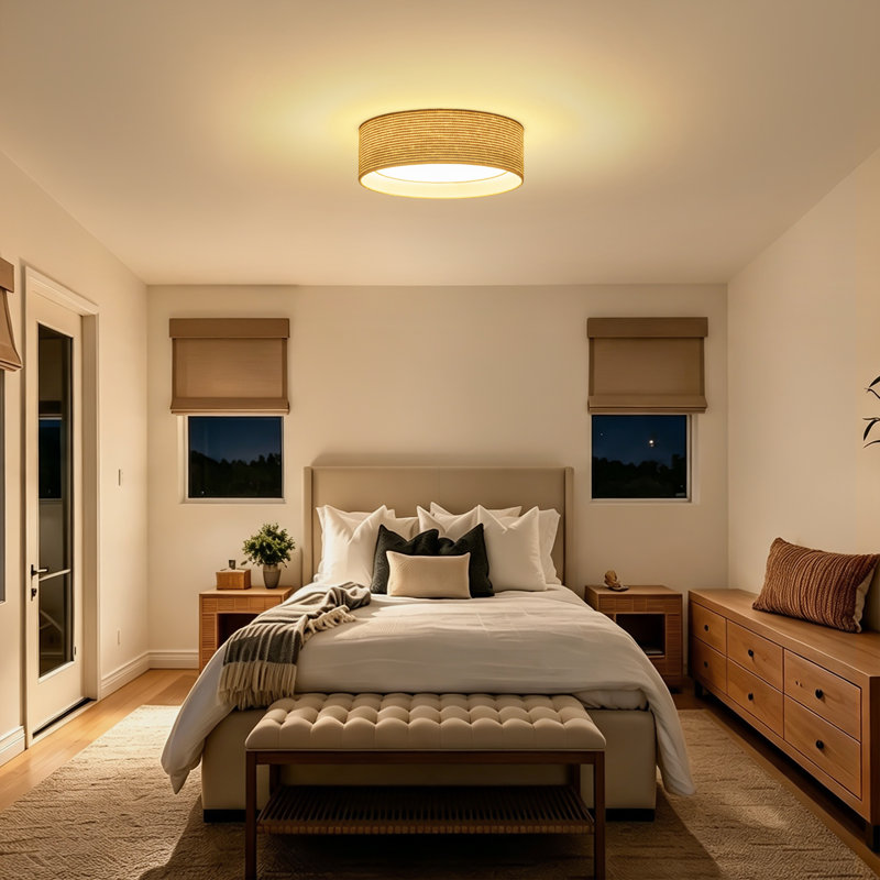 Plafonnier DEL encastré de 12 po 5CC en raphia jaune tissé, à intensité variable, 12"