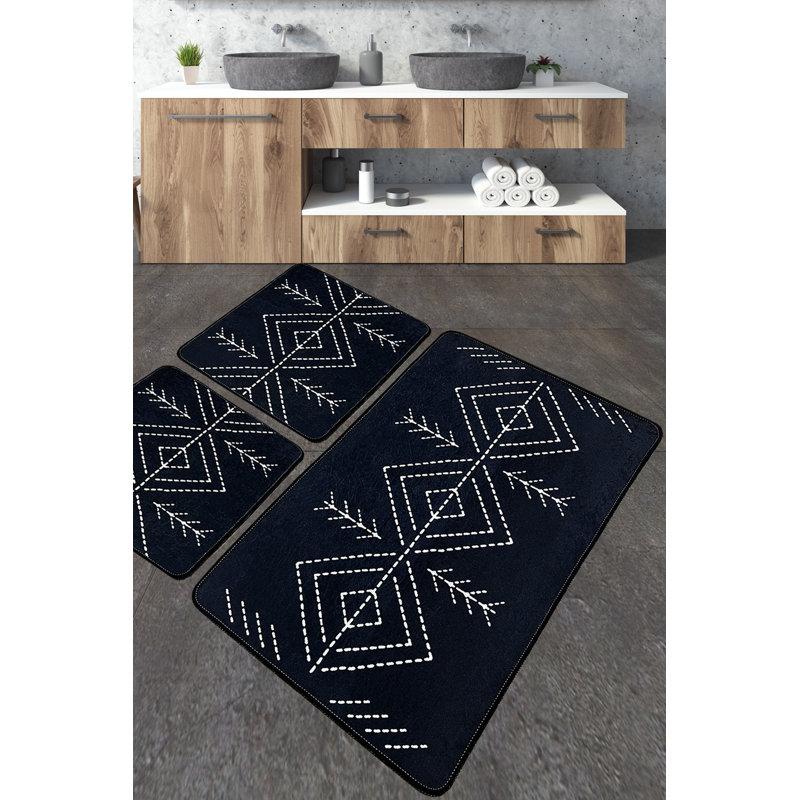 Luxurious Bathmat Set (3 Pieces), Soft Polyester, 23.6 x 39.4 inches (1 Piece) & 19.7 x 23.6 inches (2 Pieces) | Antibacterial, Non-Slip Underside, 20.5 oz/sq ft | Machine Washable & Durable, Perfect for Elegant Bathrooms