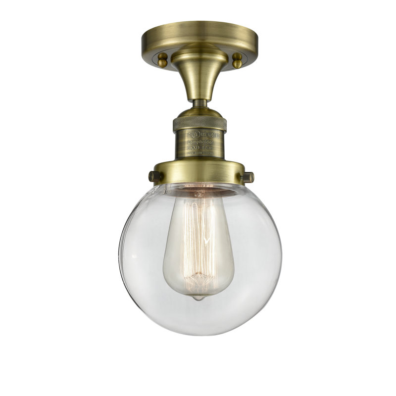 Plafonnier semi-encastré simple sphère 6 po Araujo, Ampoule DEL 6 watts Vinage, Transparent, Laiton brossé