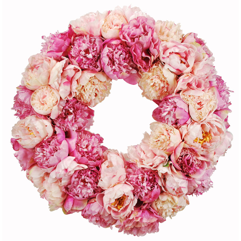 Faux Peony Polyester 24'' Wreath, Pink