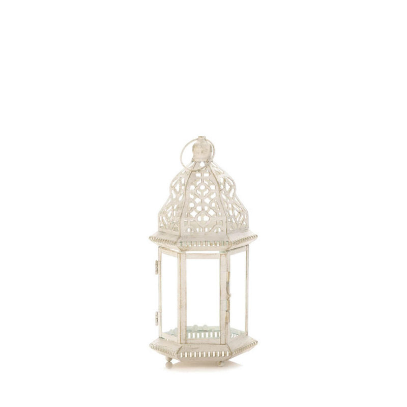 SUBLIME DISTRESSED WHITE LANTERN, 12'' H x 5'' W x 5.75'' D