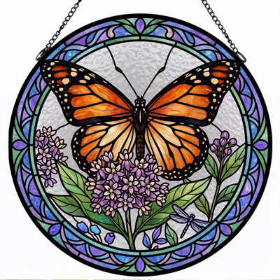 Butterfly Garden Stained Glass Window Panel，12"H