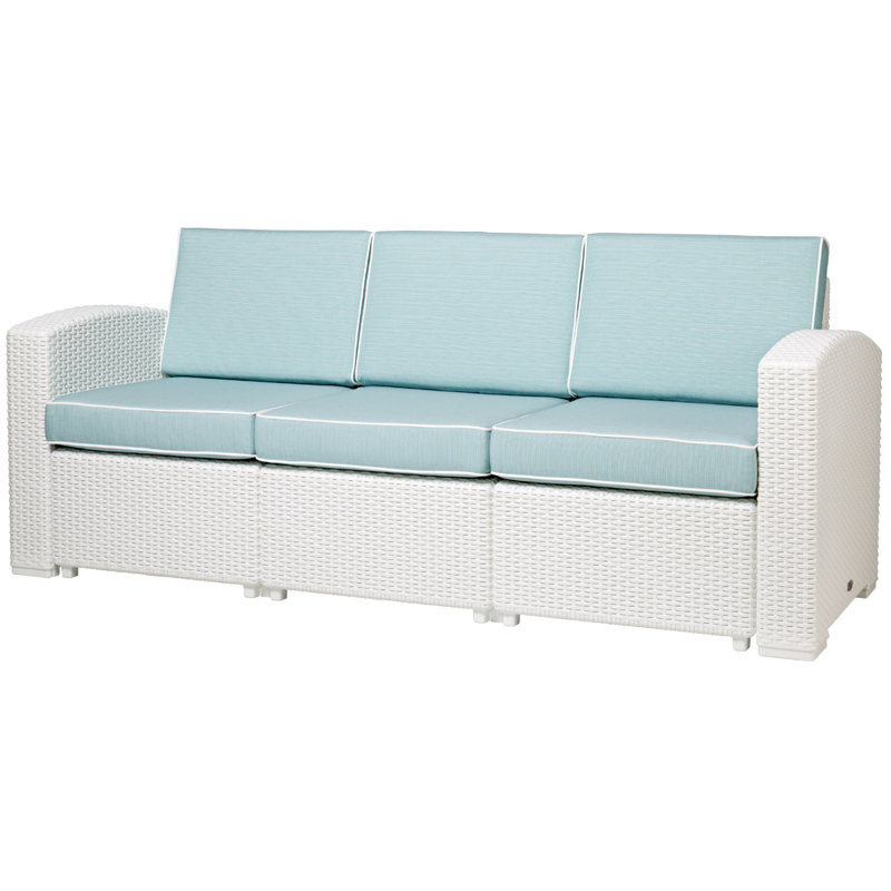 78.3'' Wide Straight Patio Sofa with Cushions, White, Blue