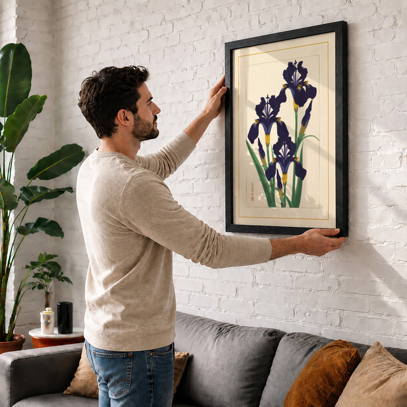 Iris Study Botanical - Framed Print, A3 - 42.0 x 29.7 cm, White