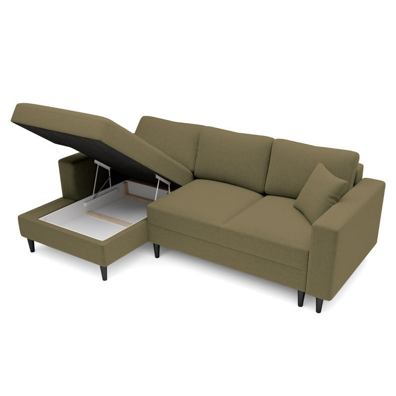 Ajten 3 Seater Velvet Sofa Bed, Left Hand Facing, Olive