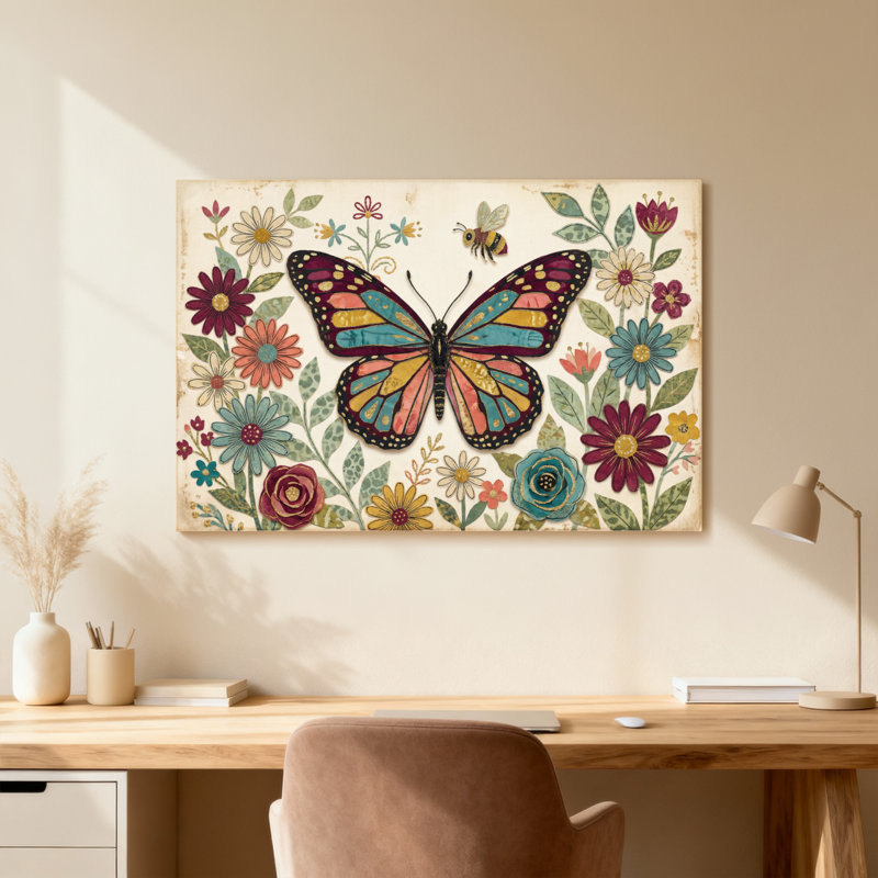 Reproduction d'art avec motif de papillons colorés animaux, H 24 po x l 36 po, Toile tendue, Ne s’applique pas