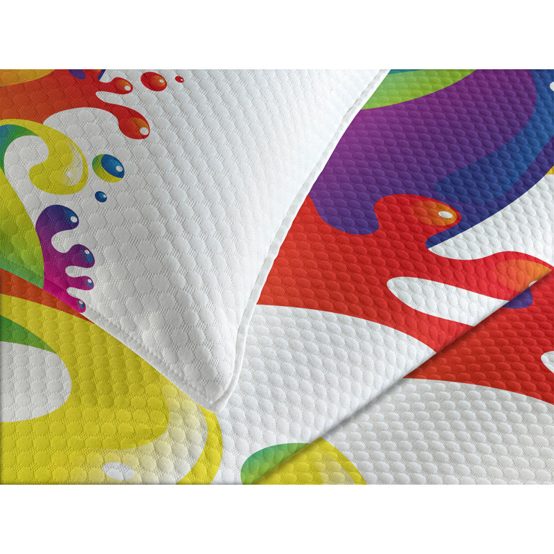 Psychedelic Rainbow Splash Queen Bedspread Set in White
