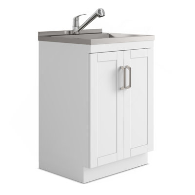 Kyle - Armoire à linge 24 po avec robinet et évier en acier inoxydable - blanc