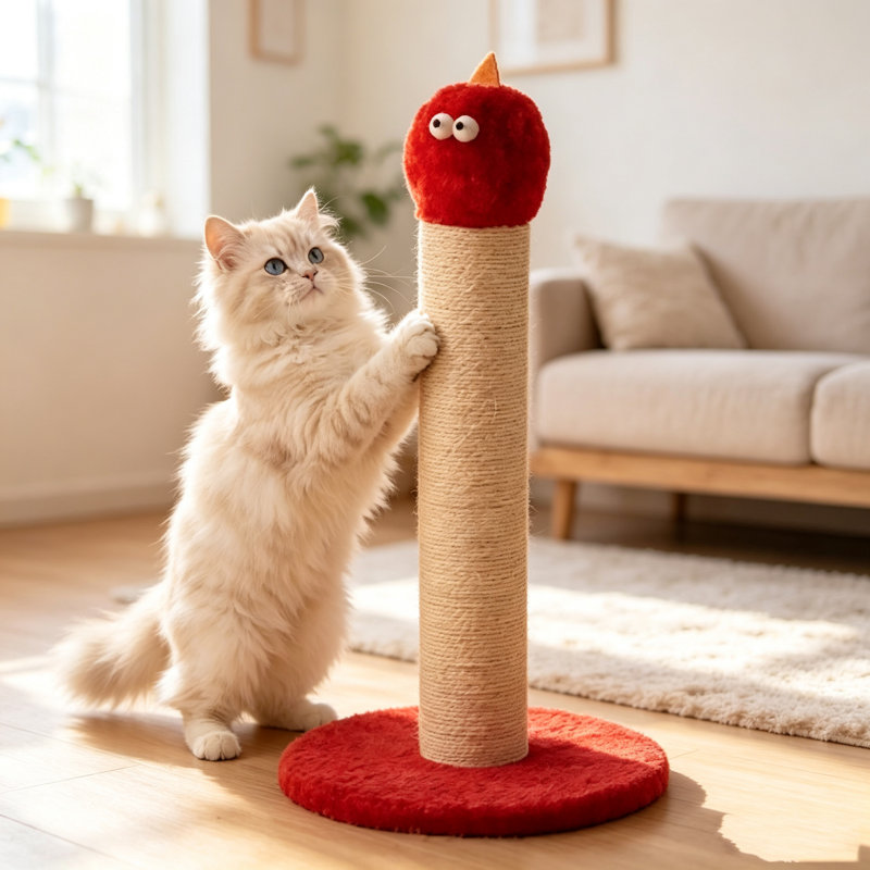 Griffoir vertical en sisal avec jouet en peluche amusant intégré, idéal pour les chats d'intérieur et la protection des meubles.