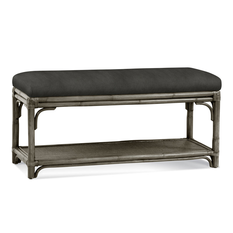 Summer Retreat Wicker Shelf Storage Bench, Stone Hearth, Ivory Crypton Performance; 0886-91