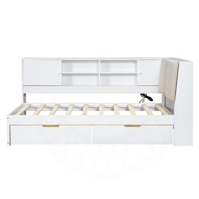 L-shaped Daybed Corner Bed Under-bed Drawers with Storage Bookcase by Latitude Run