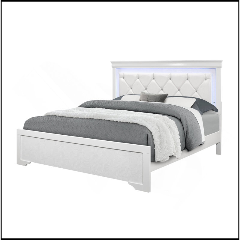 SHAKER  WHITE QUEEN BED WITH LED, Queen