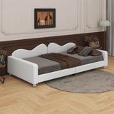 Full Size Upholstered Sherpa Fabric Sofabed With Cloud-Shaped Backrest