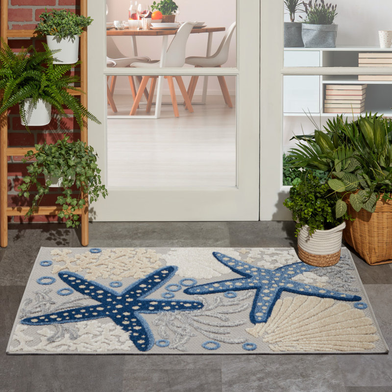Tapis d'intérieur / extérieur bleu / gris Aarav, Rectangle 2 pi 8 po x 4 pi