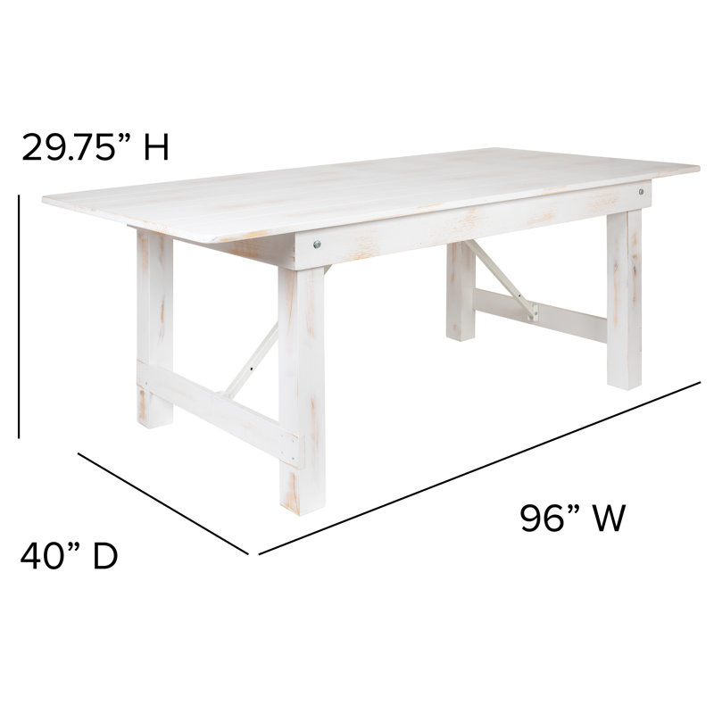 Antique Rustic White Solid Pine 8' Folding Farm Table & Bench Set