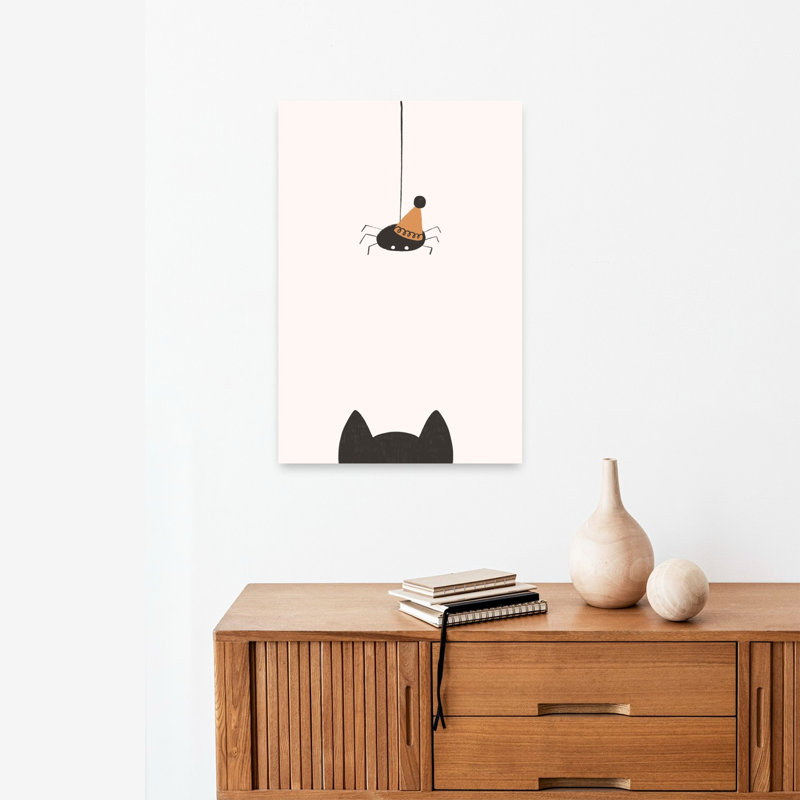 Affiche murale minimaliste et ludique représentant une araignée chat surprise., 24" H x 16" W