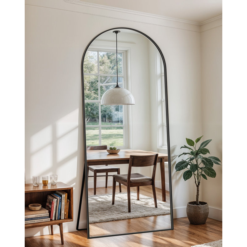 Arched Black Floor Mirror With Stand, 38x77 Inch Freestanding Full Body Mirror For Bedroom, 71" x 26", Black