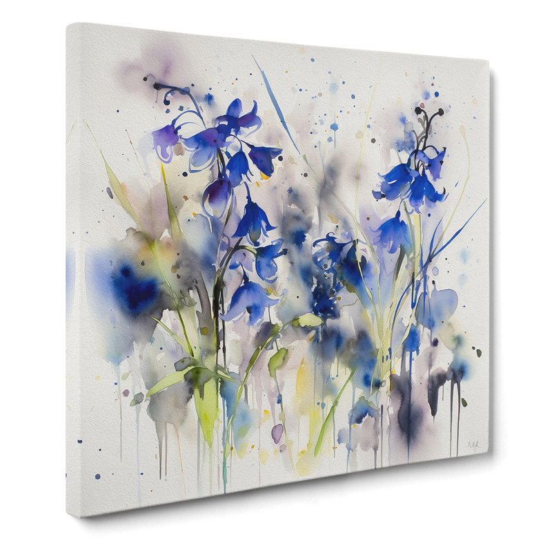 Bluebell Gestural Art - Wrapped Canvas, 50cm H x 50cm W x 3cm D