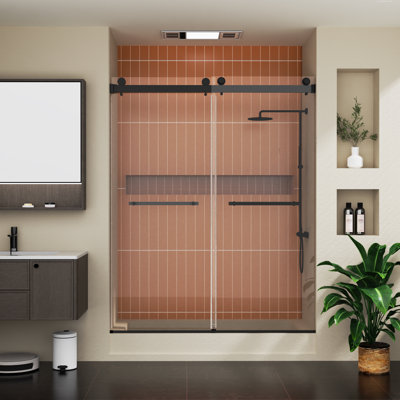 50" - 54" W x 74'' H Double Sliding Frameless Shower Door, 1/4" Clear Tempered Glass with Quiet Rollers, SGCC Certified