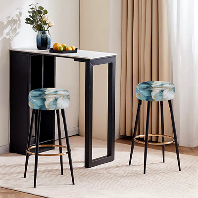 Ensemble de 2 tabourets de bar en marbre zen bleu et blanc