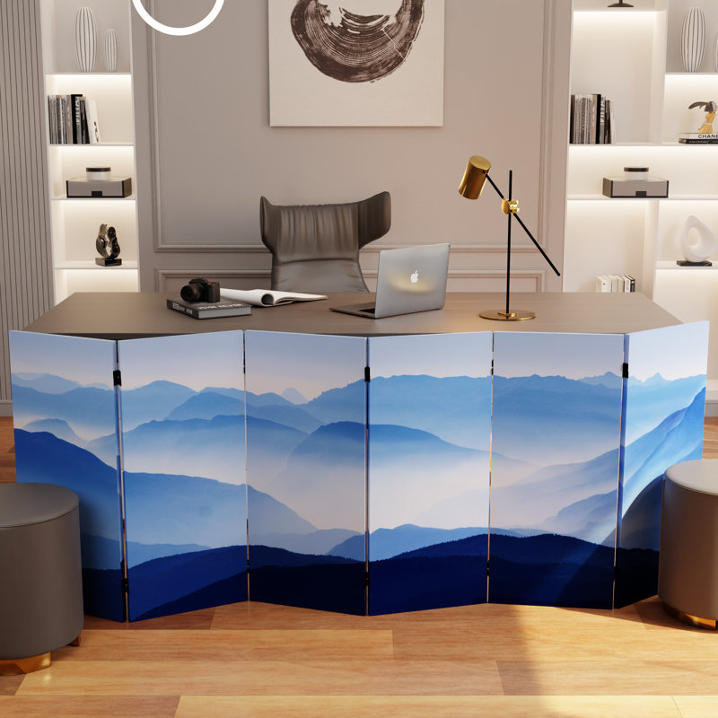 71" x 38.75" Tall Double Sided Misty Mountain Canvas 3 Panel Room Divider, 71" H x 47.25" W x 1" D