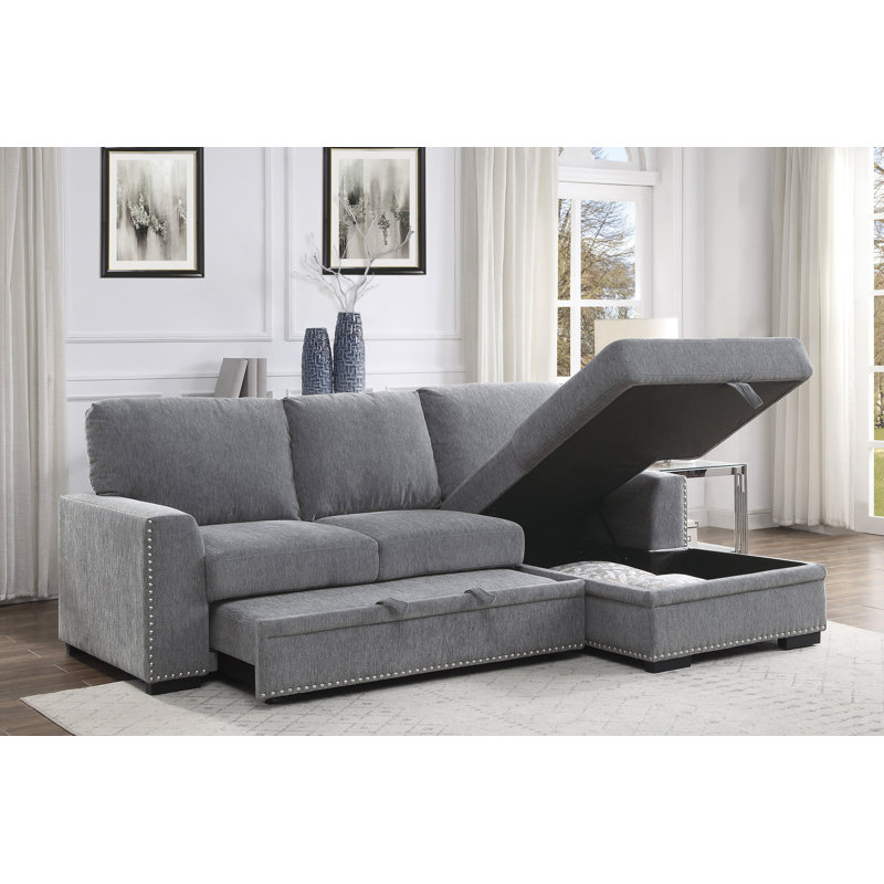 Upholstered L-Shaped Sectional, Charcoal Chenille, Right Hand Facing
