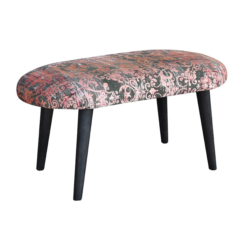 Patchwork Polyester Blend Upholstered Bench, Orange