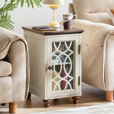 Table d'appoint étroite avec rangement en verre