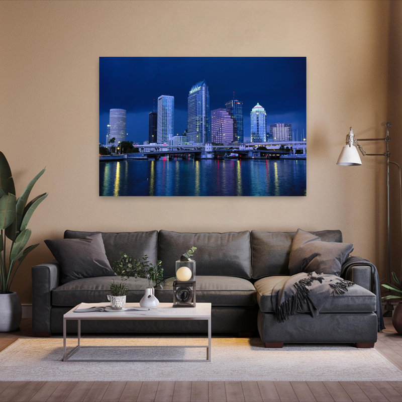 Downtown Skyline At Night, Tampa, Florida, Usa Abstract Modern Architecture City Wall Art, H 40 po x l 60 po