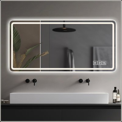 LED Bathroom Mirror Vanity Mirrors With Front Lights Wall Mounted Anti-Fog Frameless Make Up Mirror With Light 5 Mm Silver Mirror Horizontal