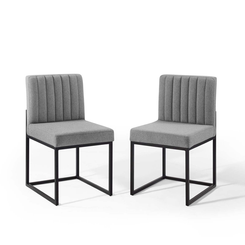 Charcoal Black Channel-Tufted Upholstered Metal Side Chair