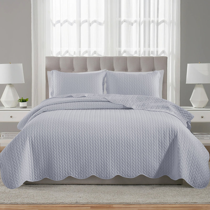 Microfiber Embossed Bedspread Set, Twin Bedspread + 1 Standard Sham, Silver
