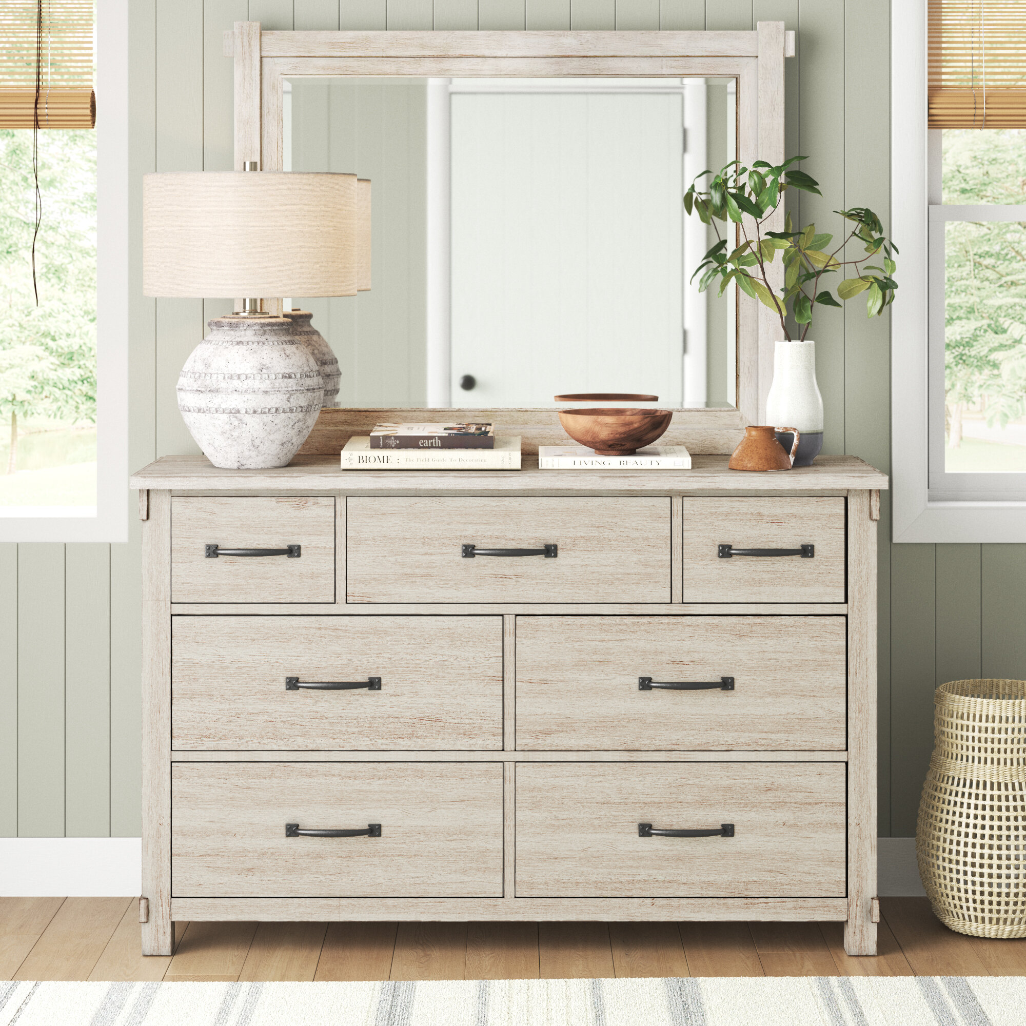 Better Homes & Gardens Modern Farmhouse 6 Drawer Dresser, Rustic White  Finish 