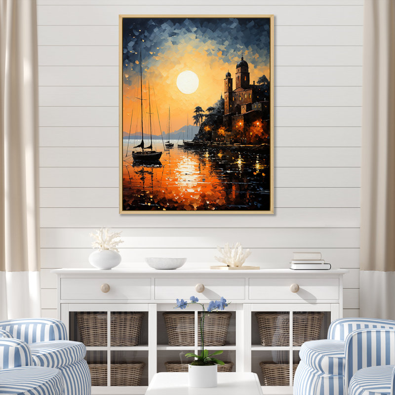 Port Harbour Elegance Pointillism I - Nautical & Beach Wall Art Living Room, H 32 po x l 24 po x P 1 po