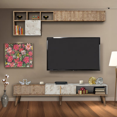 Meuble télé pour téléviseur de 55 po ou moins, 4 armoires et 5 tablettes