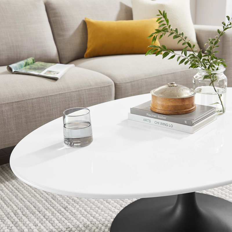 Silver Orchid Fein Oval-Shaped Coffee Table, 15.5" H x 27.5" L x 42" W, White, Black