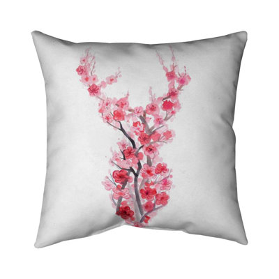 Deer in cherry blossoms - 26"x26" Throw pillow cover - Poly twill - Print on demand