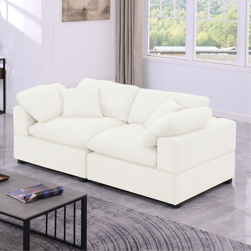 Modern Fabric Cloud Loveseat Sofa With Deep Seat, Wide Armrest, Removable Cover, Beige